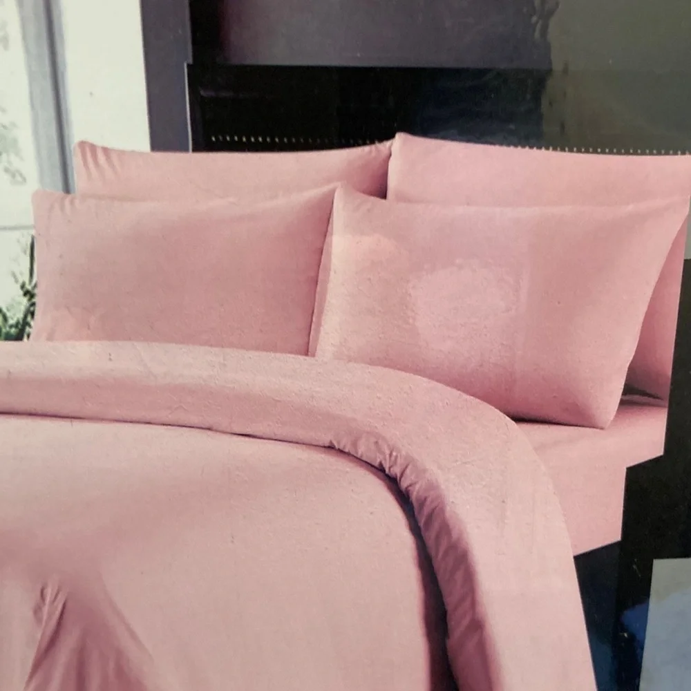 Traditional At Home 6pc Full Shee Pink Set Cotton Candy embossed geek key print